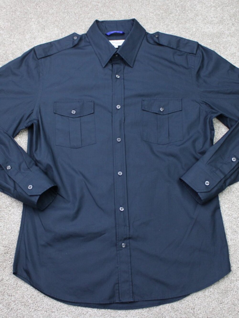 Teddy Stratford Shirt Mens 3, Medium/Large Blue Zip Cotton Stretch Long Sleeve